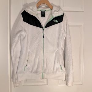 Northface white fuzzy hooded jacket